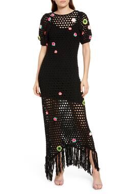something navy black crochet dress Clotilde Black crochet-knit midi dress (Final Sale), S / Black